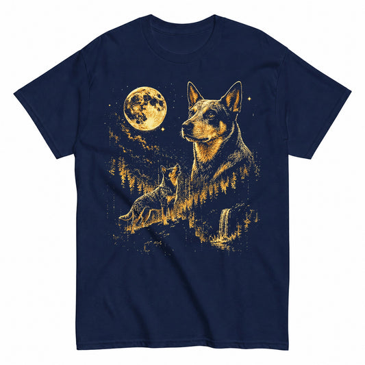 KAVENRO Australian Cattle Dog graphic T-shirt in navy with moonlit wilderness design