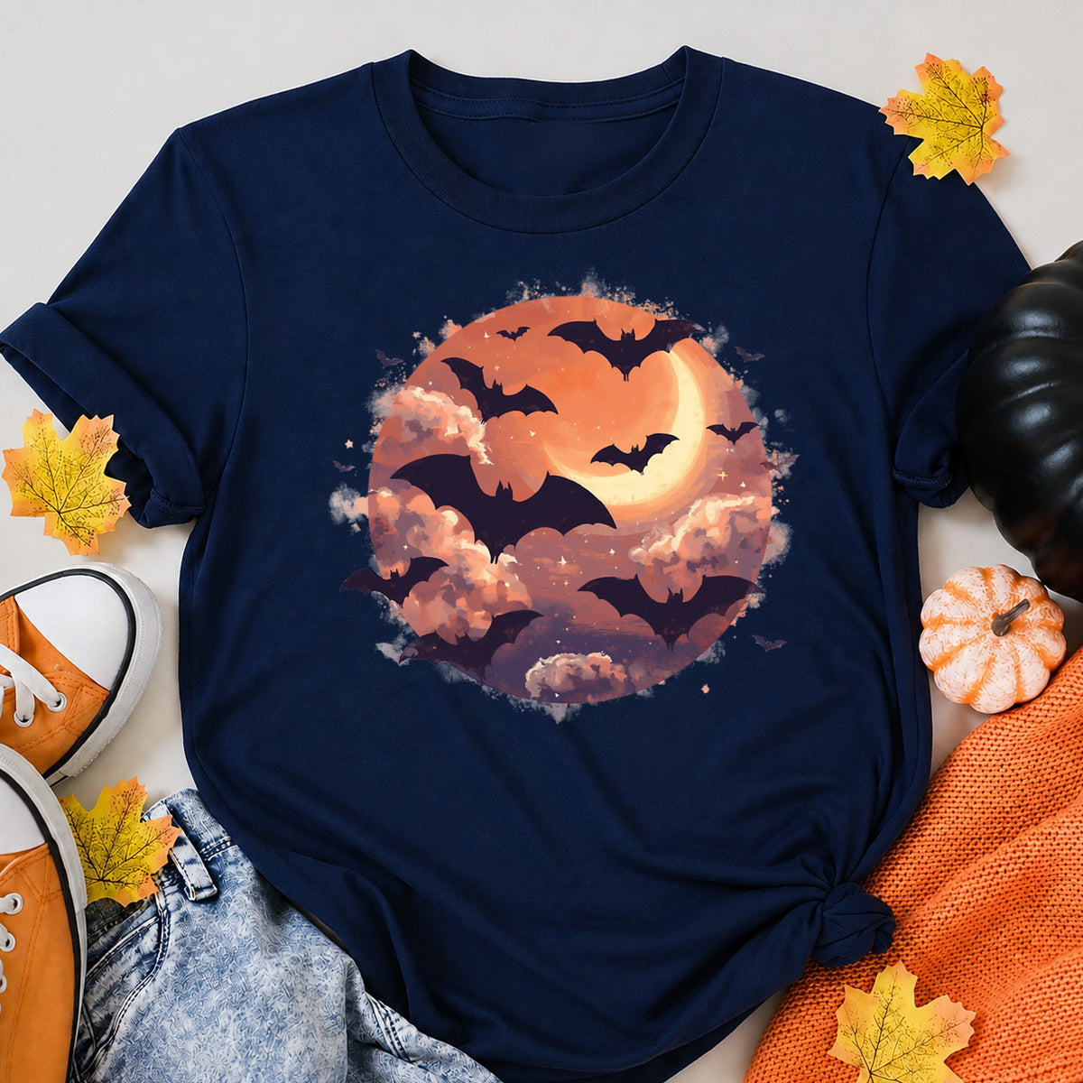 Bats After Sunset Halloween Shirt in Navy – alternate view