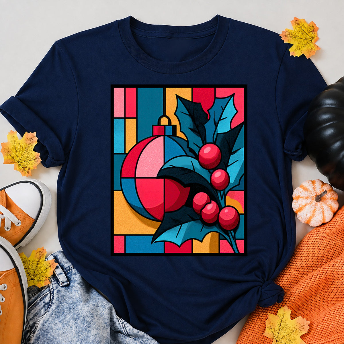 Bold Pop Art Christmas Ornament And Holly T-Shirt - product view 8