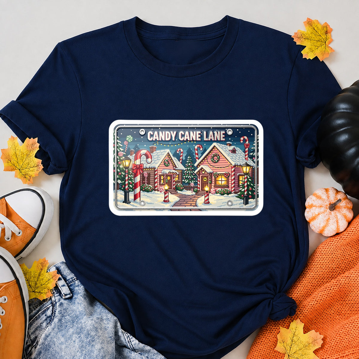 Candy Cane Lane Vintage Holiday Metal Sign Christmas T-Shirt - product view 8