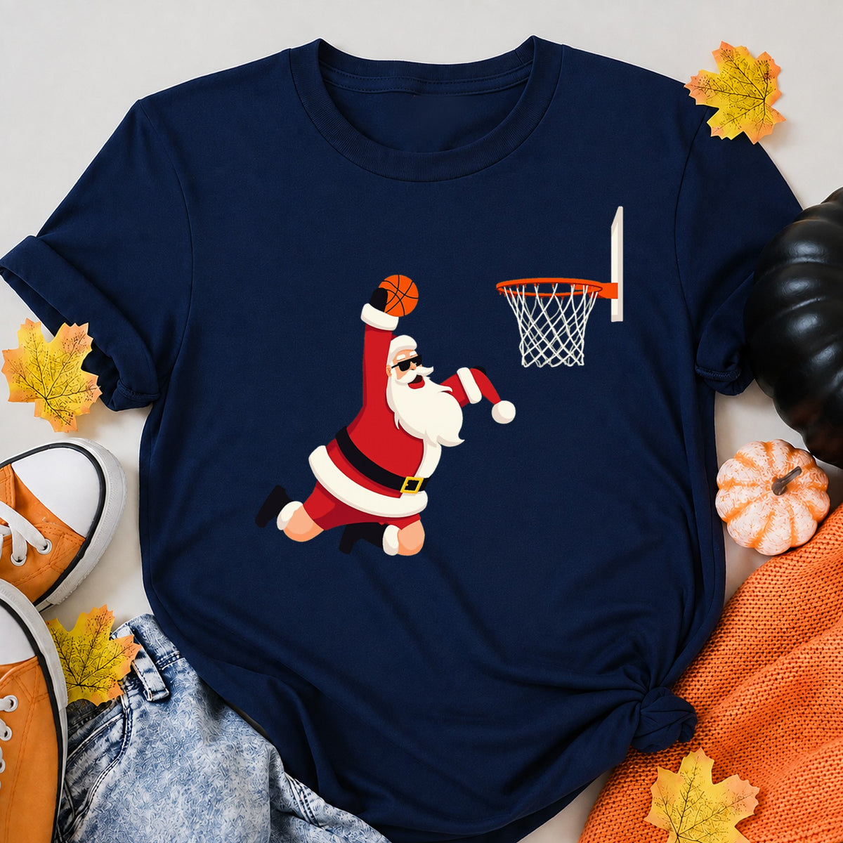 Cool Santa Slam Dunk Basketball Christmas T-Shirt - product view 8