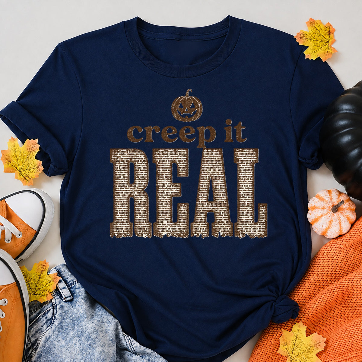 Creep It Real Halloween Tee Halloween Shirt in Navy – alternate view