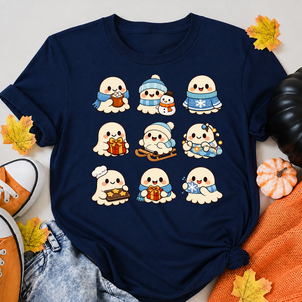 Cute Ghost Cozy Winter Christmas Kawaii Sticker Sheet Gift T-Shirt - product view 8