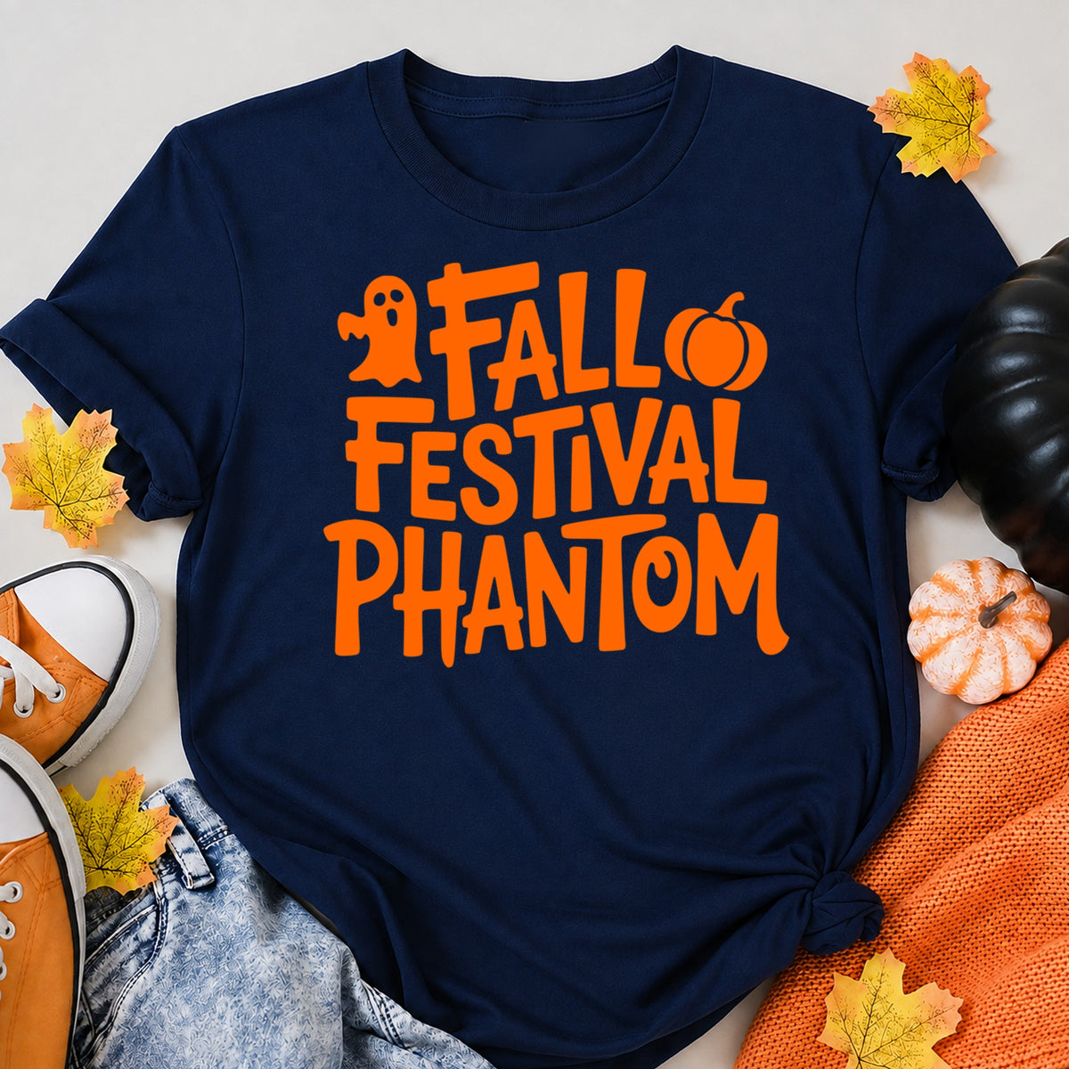 Fall Festival Phantom Halloween Shirt in Navy – alternate view