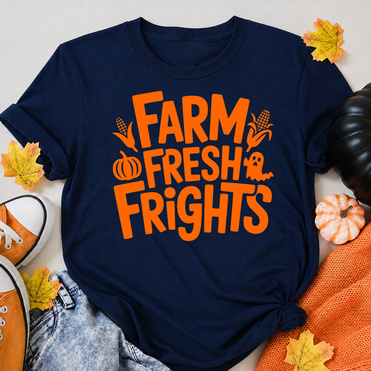 Farm Fresh Frights Halloween Shirt in Navy – alternate view