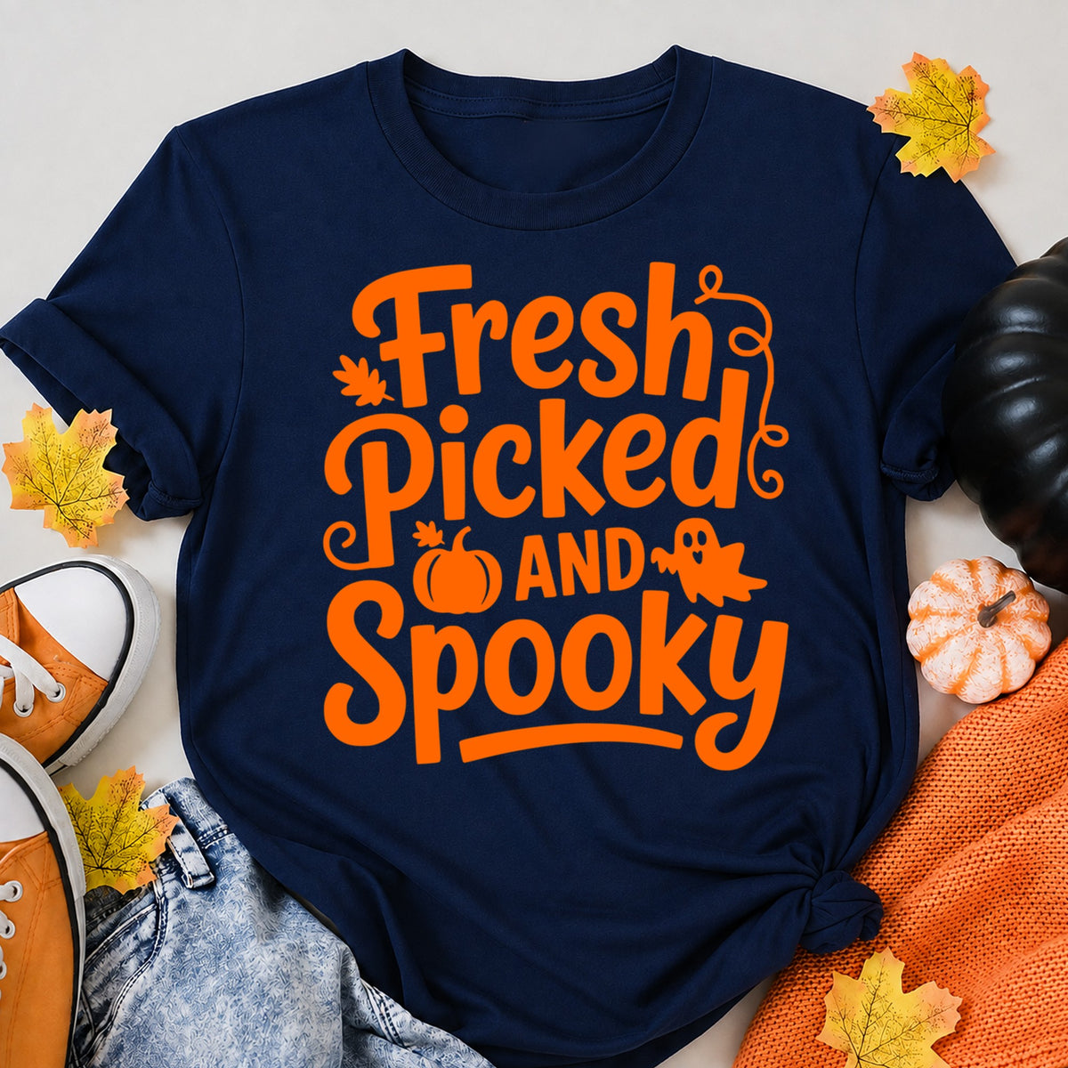 Fresh Picked And Spooky Halloween Shirt in Navy – alternate view