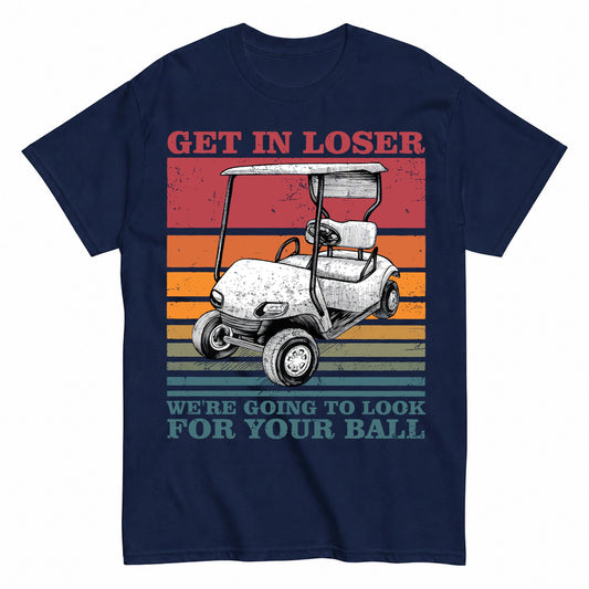 KAVENRO Get in Loser Golf graphic T-shirt in navy with golf cart design
