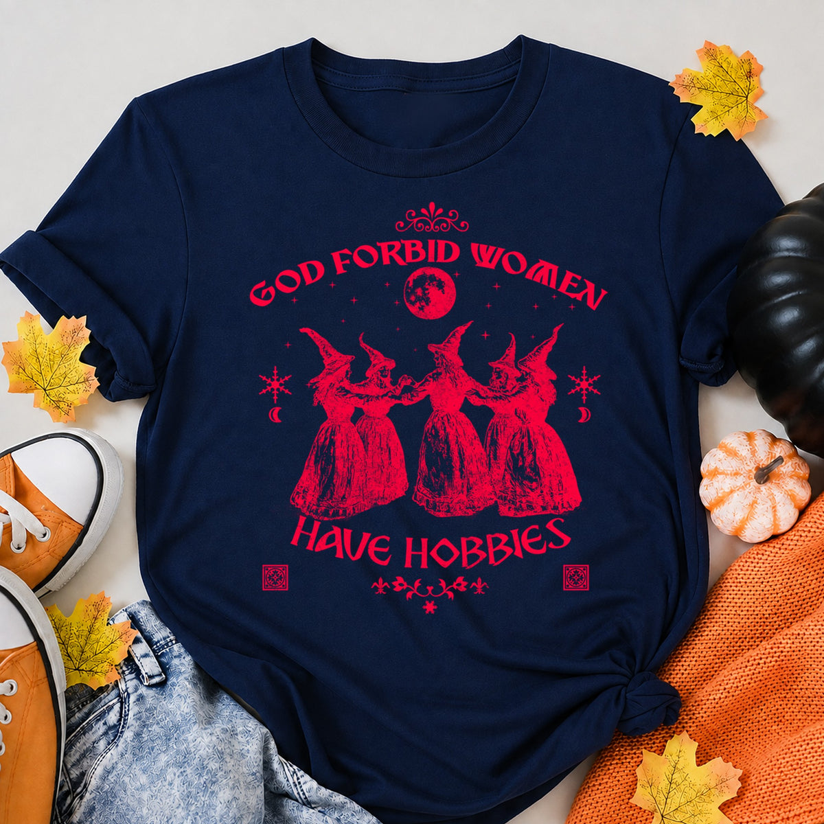 God Forbid Women Have Hobbies Halloween Shirt in Navy – alternate view