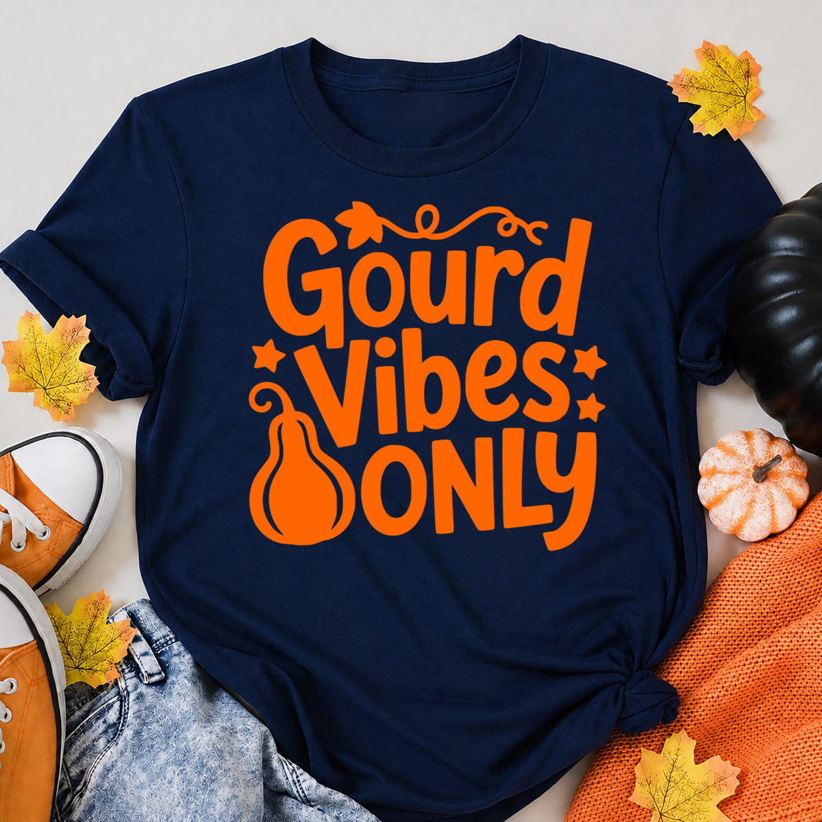 Gourd Vibes Only Halloween Shirt in Navy – alternate view