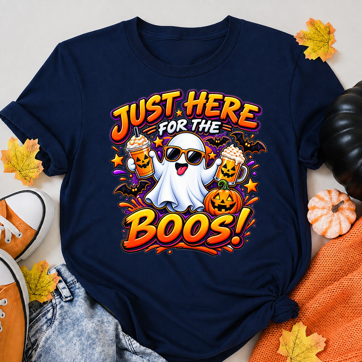 Halloween - Just Here For The Boos Halloween Shirt in Navy – alternate view