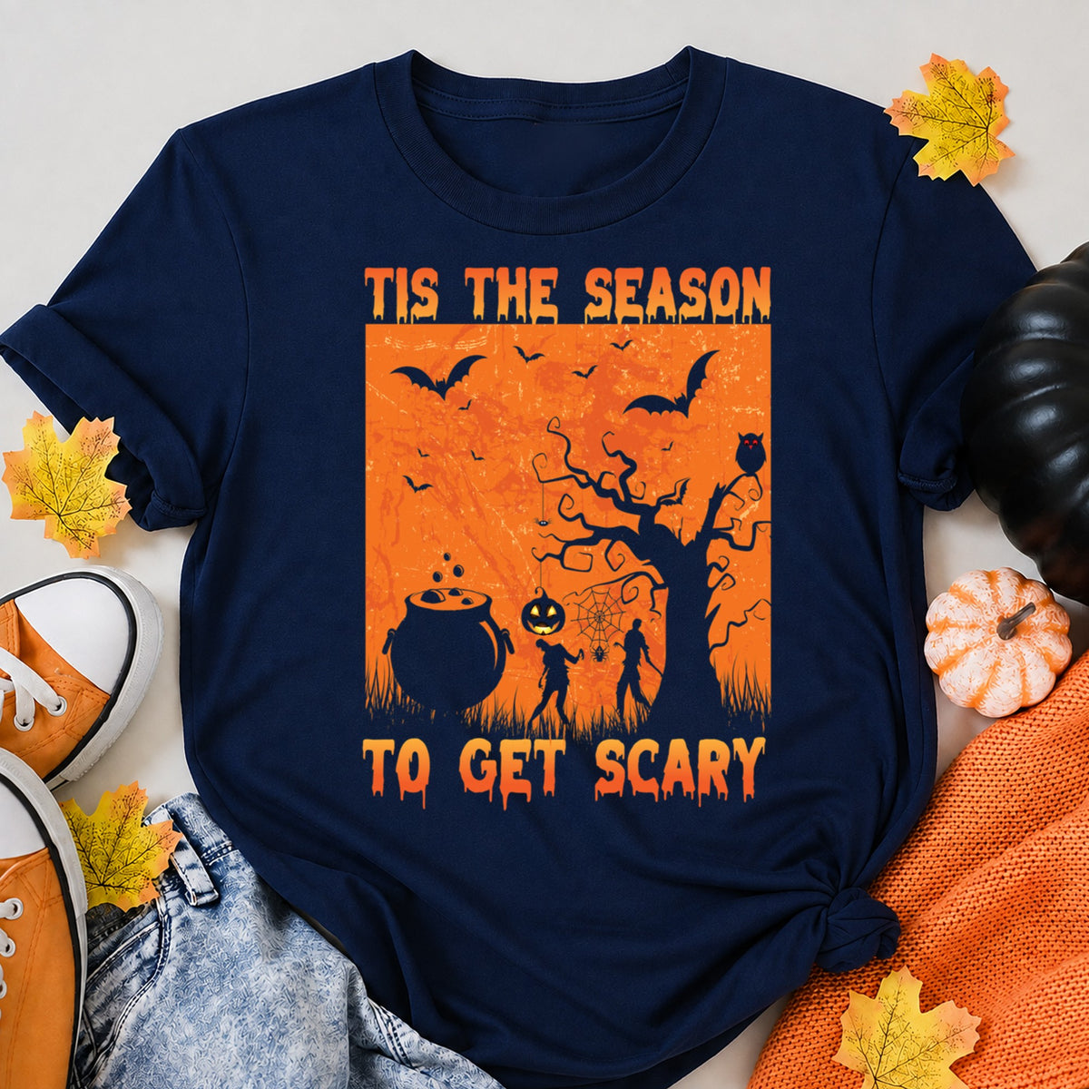 Halloween Tis The Season To Get Scary Halloween Shirt in Navy – alternate view