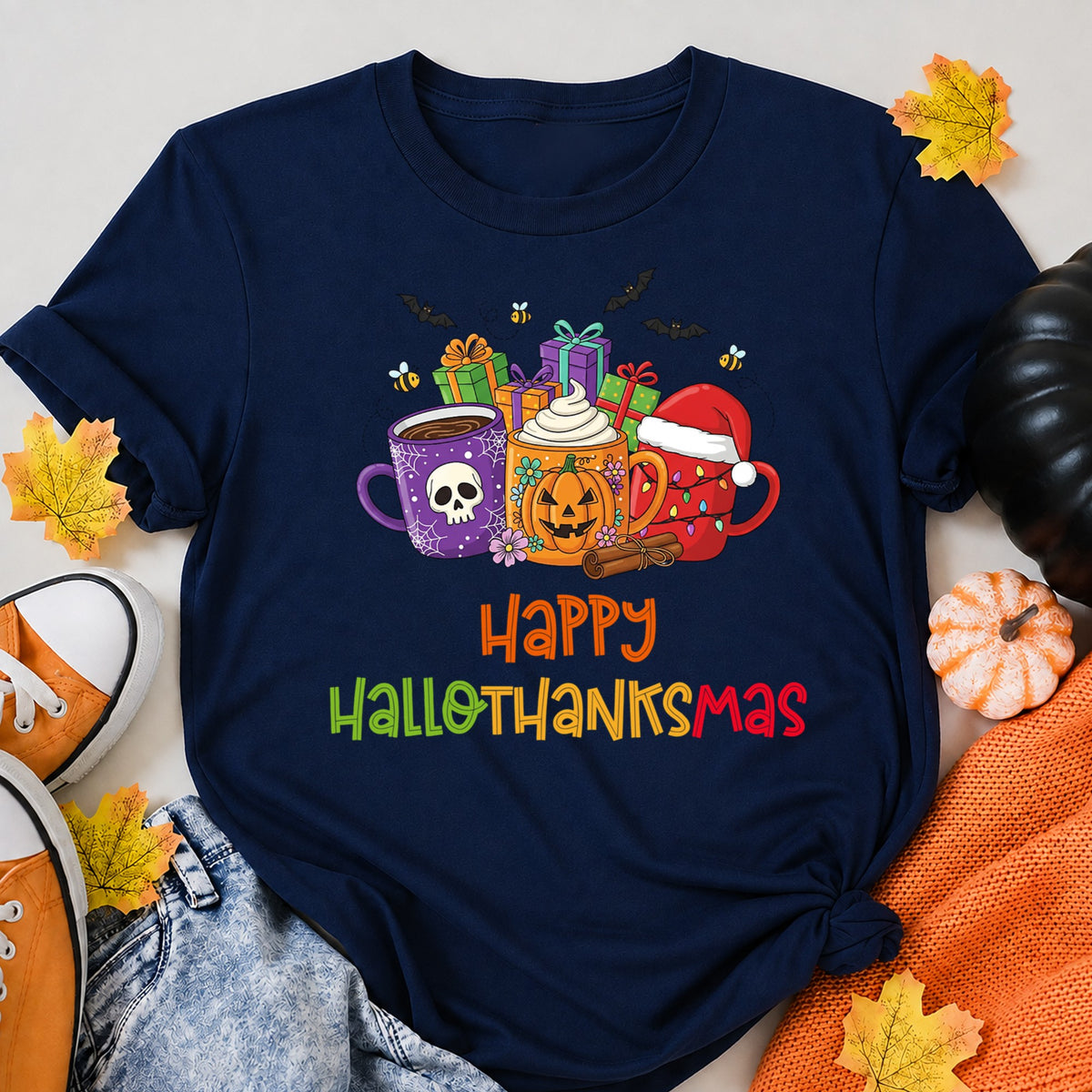 Happy Hallothanksmas Cute Mugs Christmas T-Shirt - product view 8