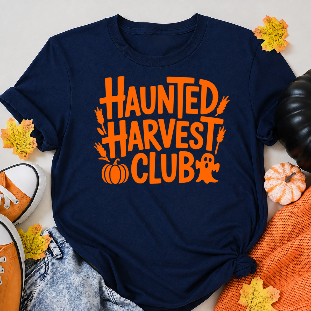 Haunted Harvest Club Halloween Shirt in Navy – alternate view