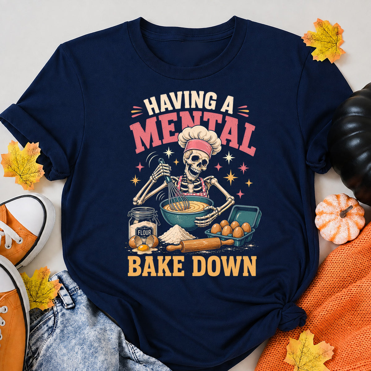 Having A Mental Bake Down Funny Baker Baking Halloween Shirt in Navy – alternate view
