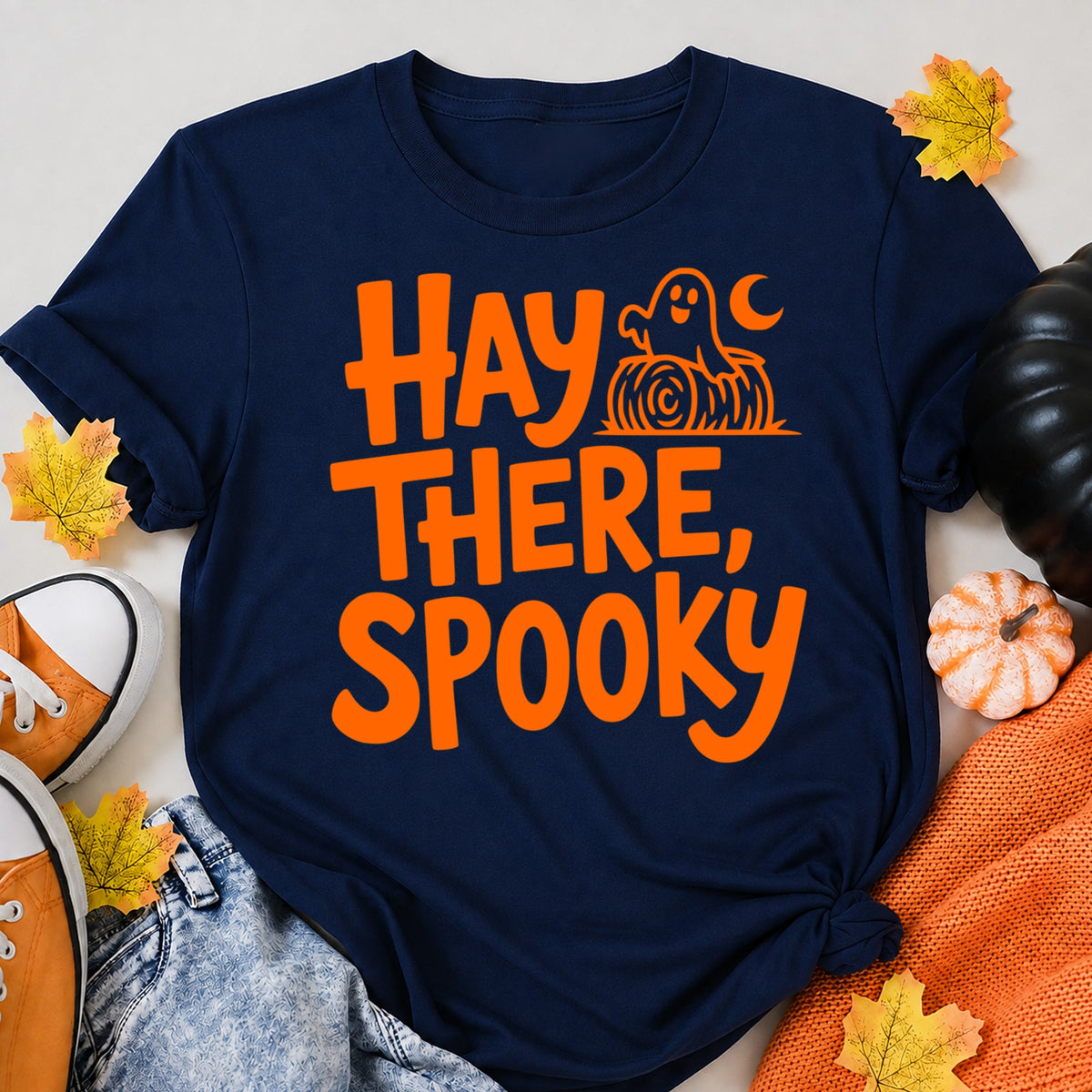Hay There Spooky Halloween Shirt in Navy – alternate view
