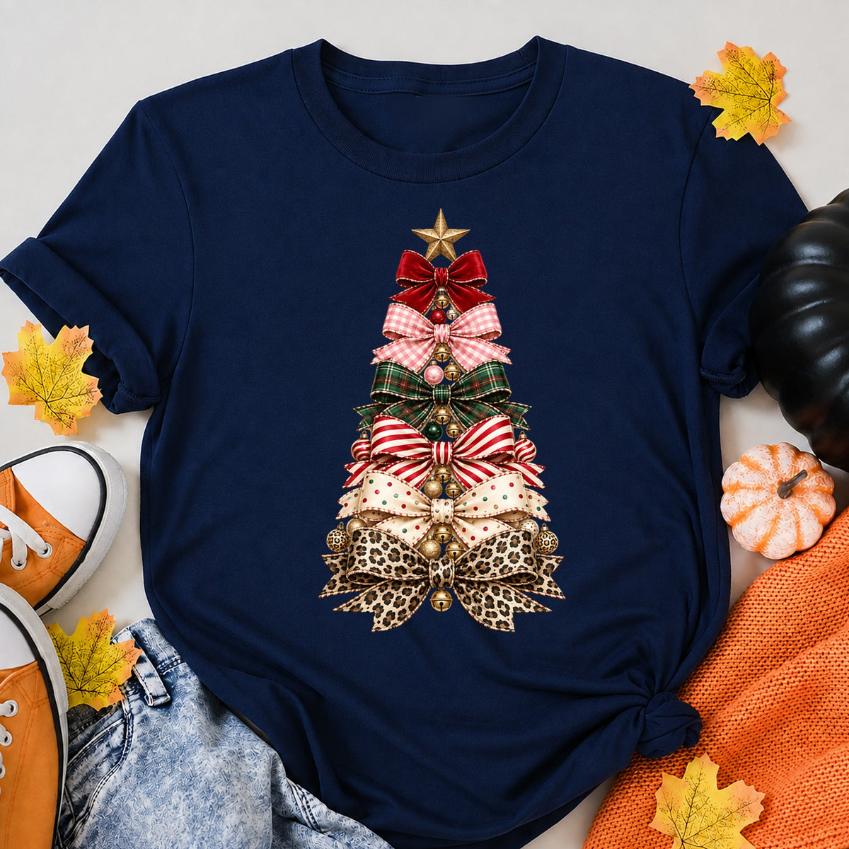 Layered Ribbon Bow Christmas Tree Elegant T-Shirt - product view 8