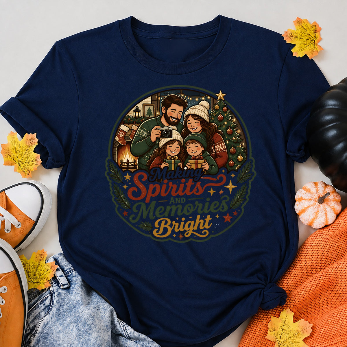 Making Spirits And Memories Bright Christmas Family T-Shirt - product view 8