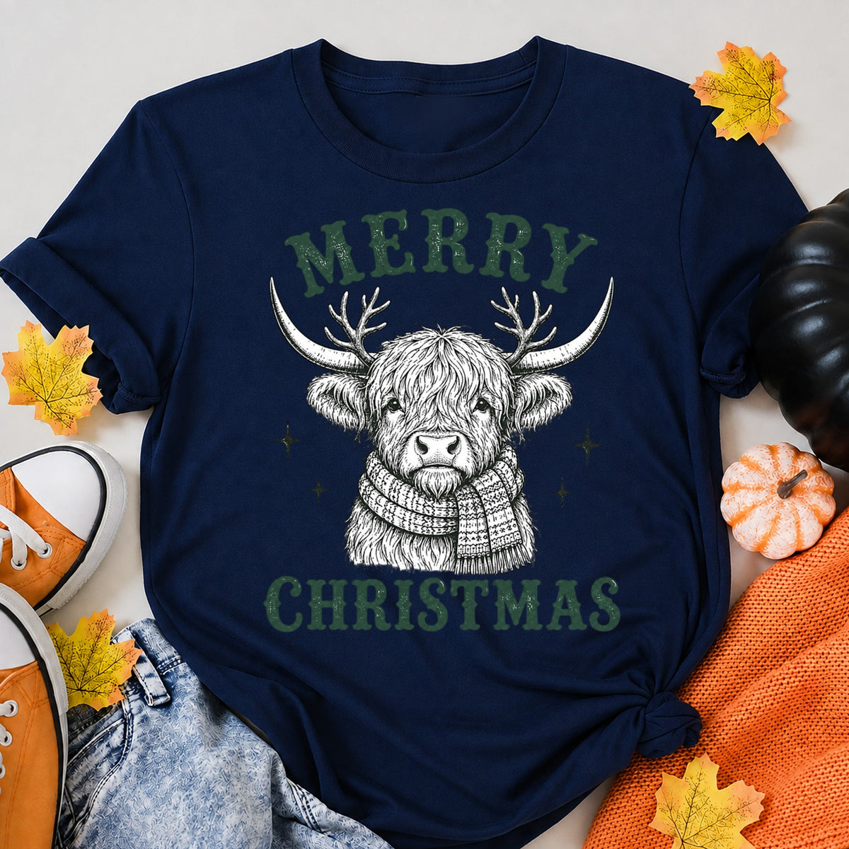 Merry Christmas Highland Cow Cute Winter T-Shirt - product view 8