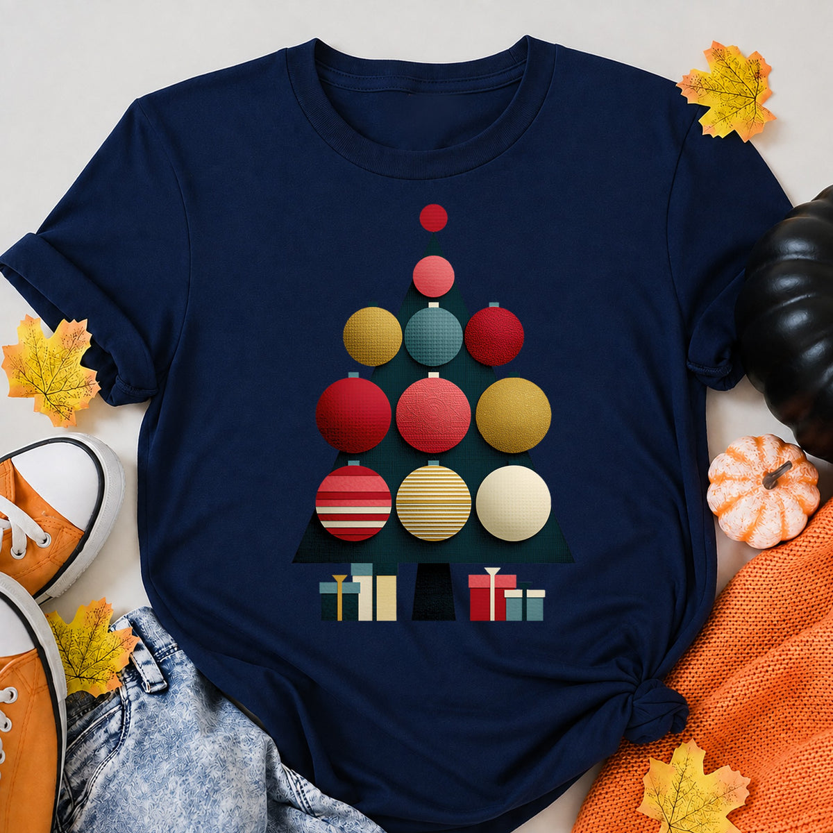 Minimalist Geometric Christmas Tree Ornaments Art T-Shirt - product view 8