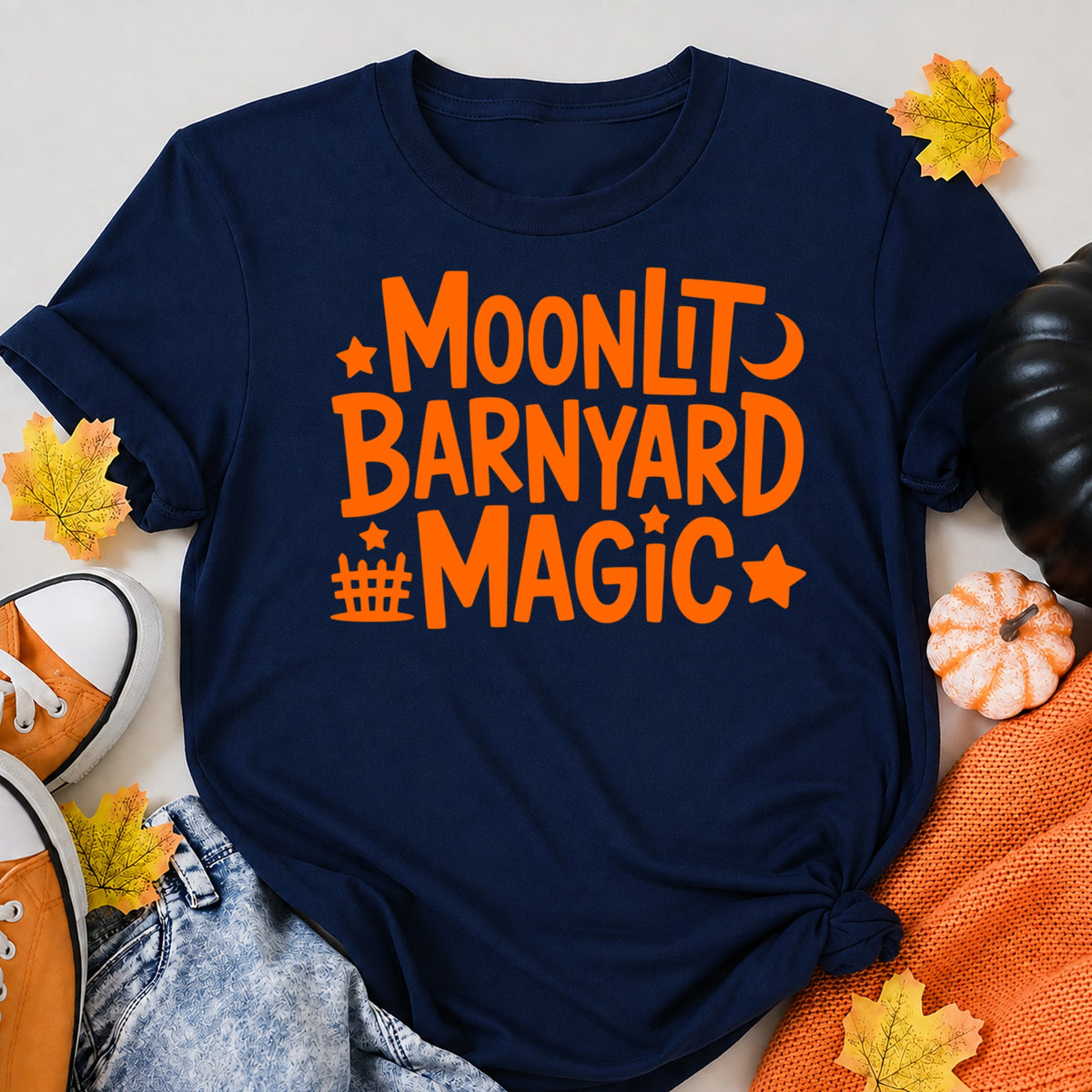 Moonlit Barnyard Magic Halloween Shirt in Navy – alternate view