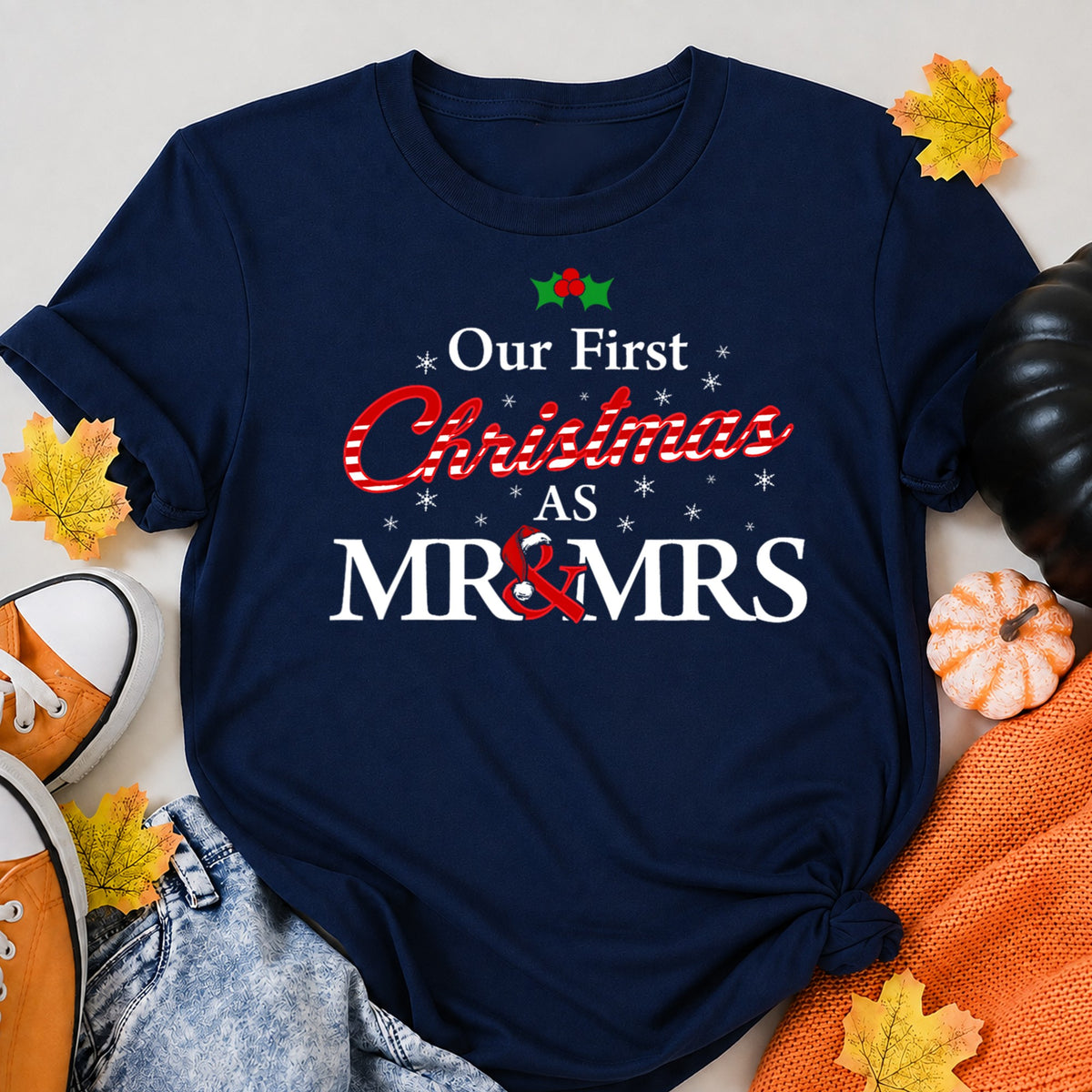 Our First Christmas As Mr Mrs Newlywed Couple Holiday T-Shirt - product view 8