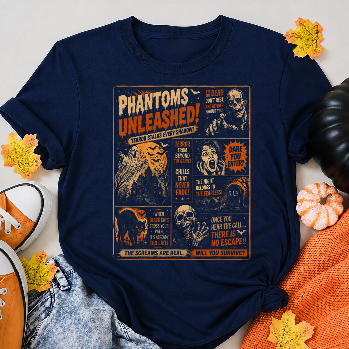 Phantoms Unleashed Halloween Shirt in Navy – alternate view