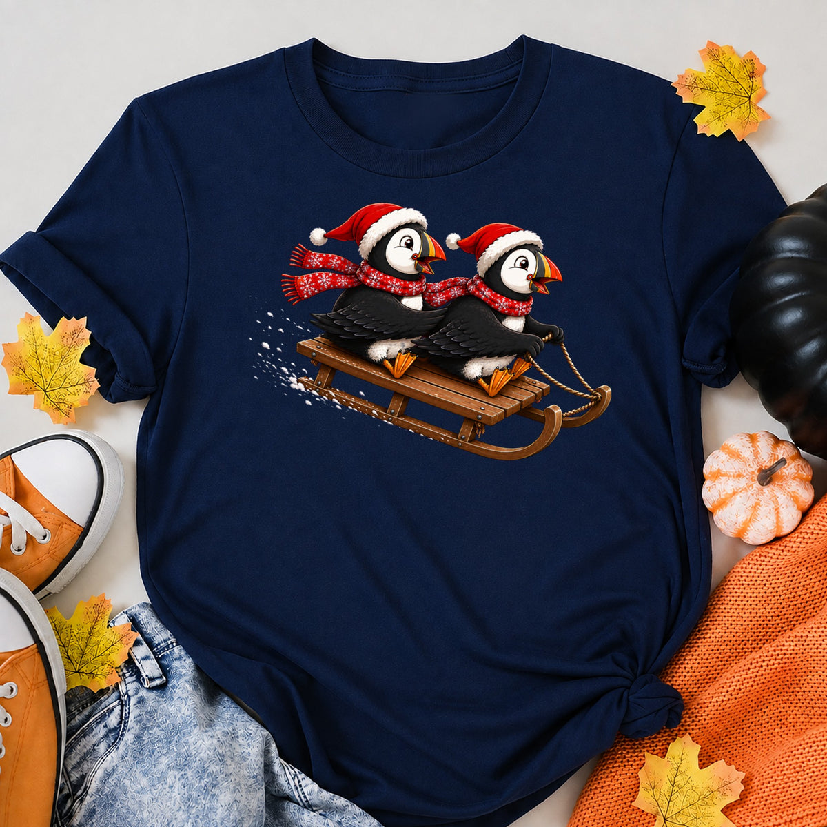 Puffins On Sled Christmas T-Shirt - product view 8