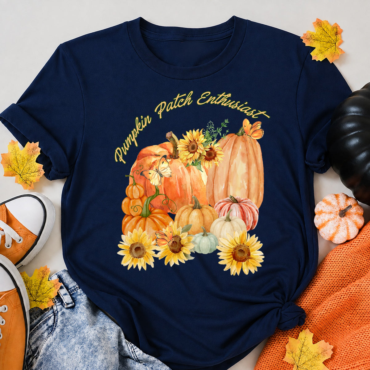 Pumpkin Patch Enthusiast Halloween Shirt in Navy – alternate view