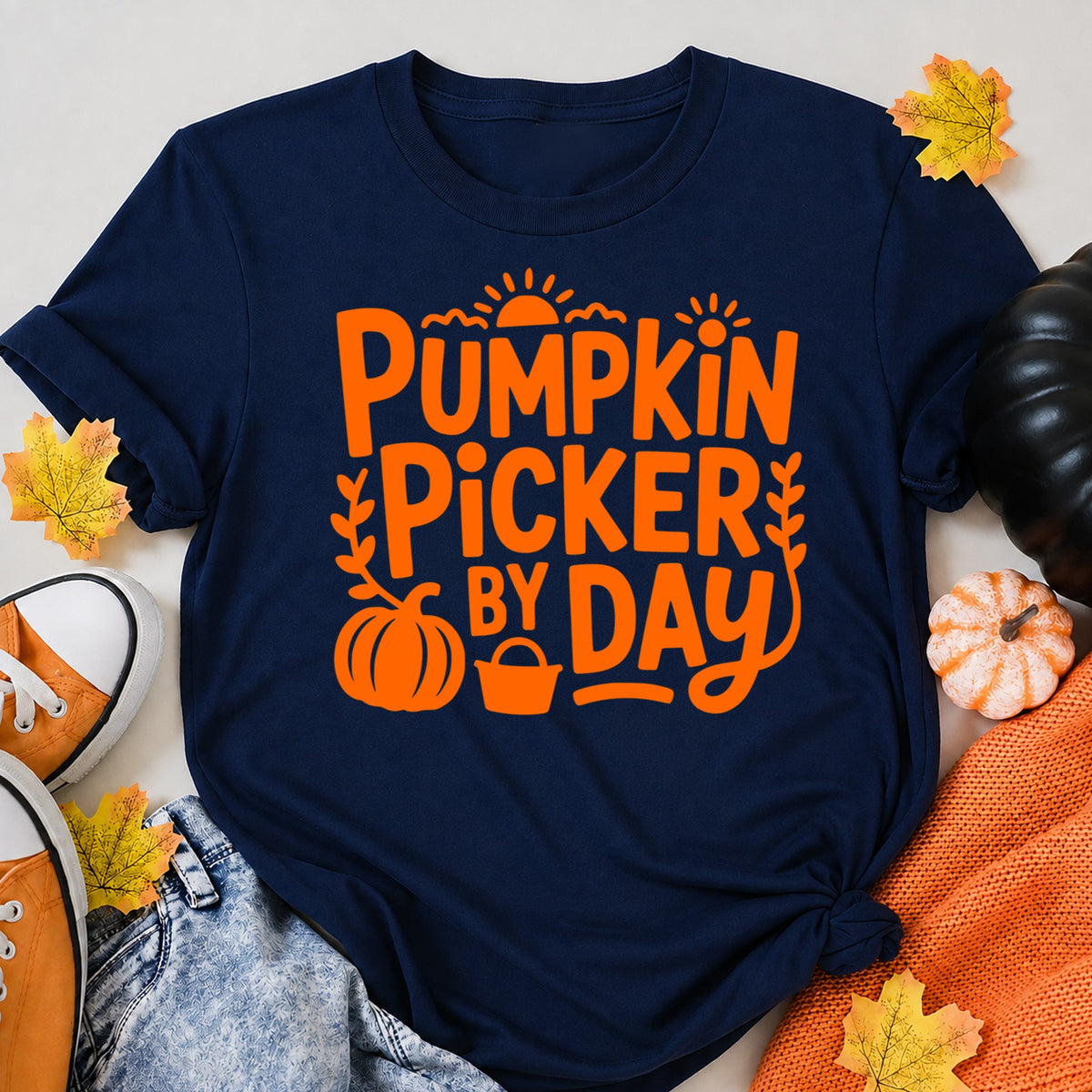 Pumpkin Picker By Day Halloween Shirt in Navy – alternate view