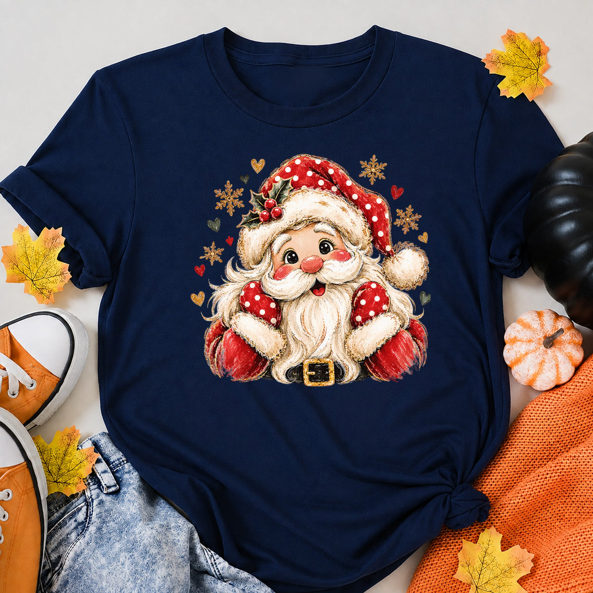 Retro Striped Santa Sparkle Vintage Christmas T-Shirt - product view 8