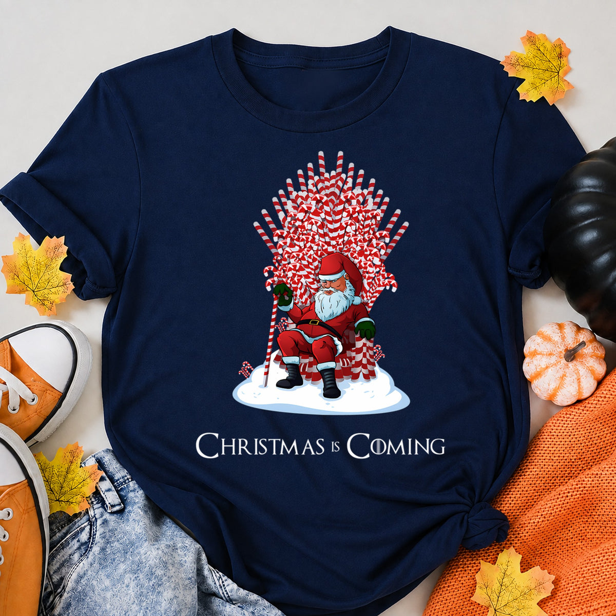 Santa Claus Sitting On Candy Cane Iron Throne Christmas T-Shirt - product view 8