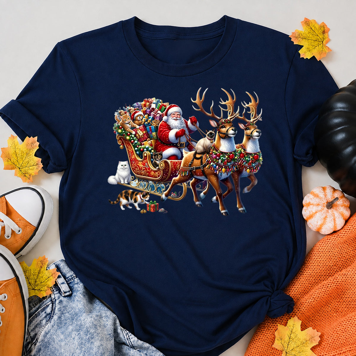 Santa Claus Sleigh With Christmas Cats T-Shirt - product view 8
