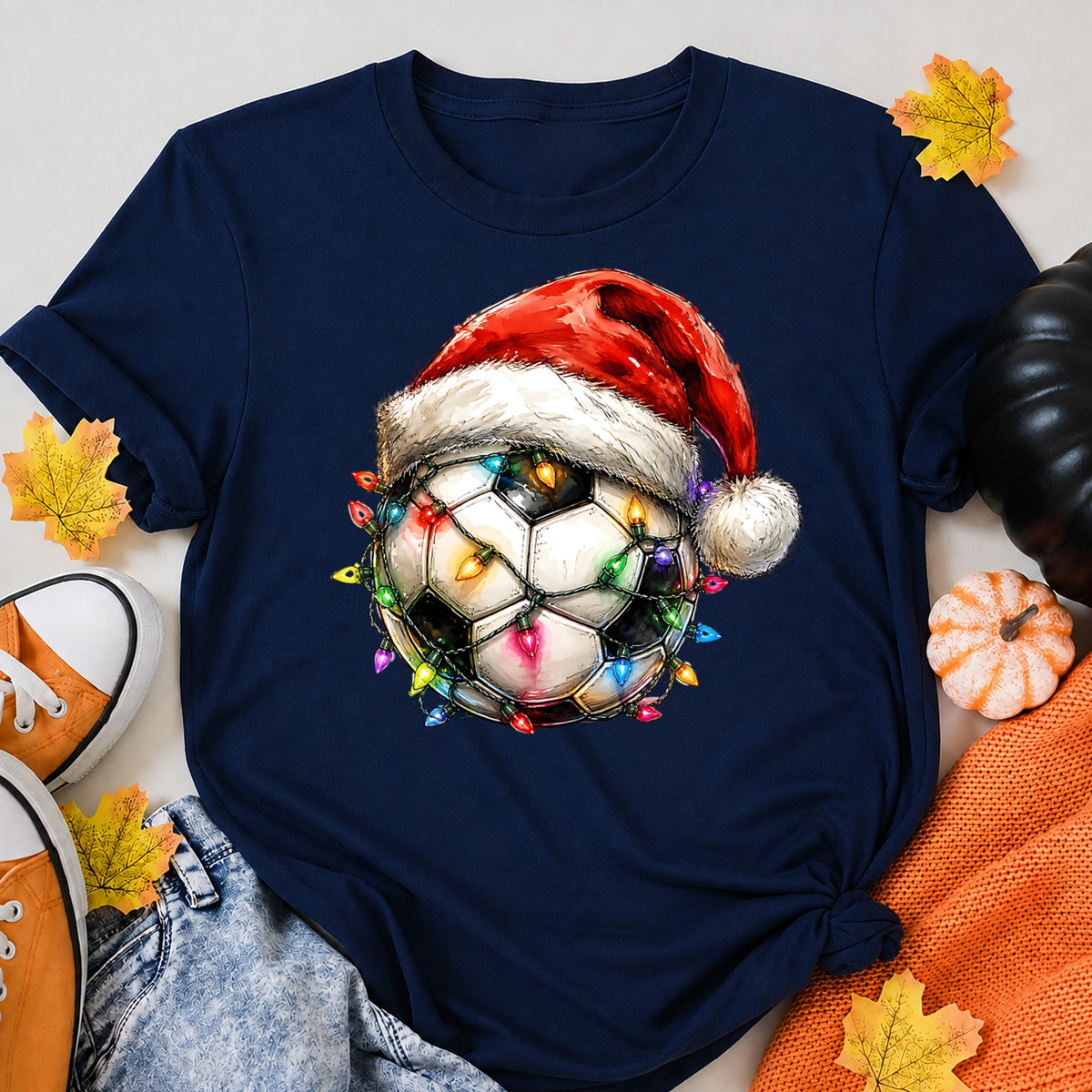 Santa Hat Soccer Ball Wrapped In Christmas Lights T-Shirt - product view 8