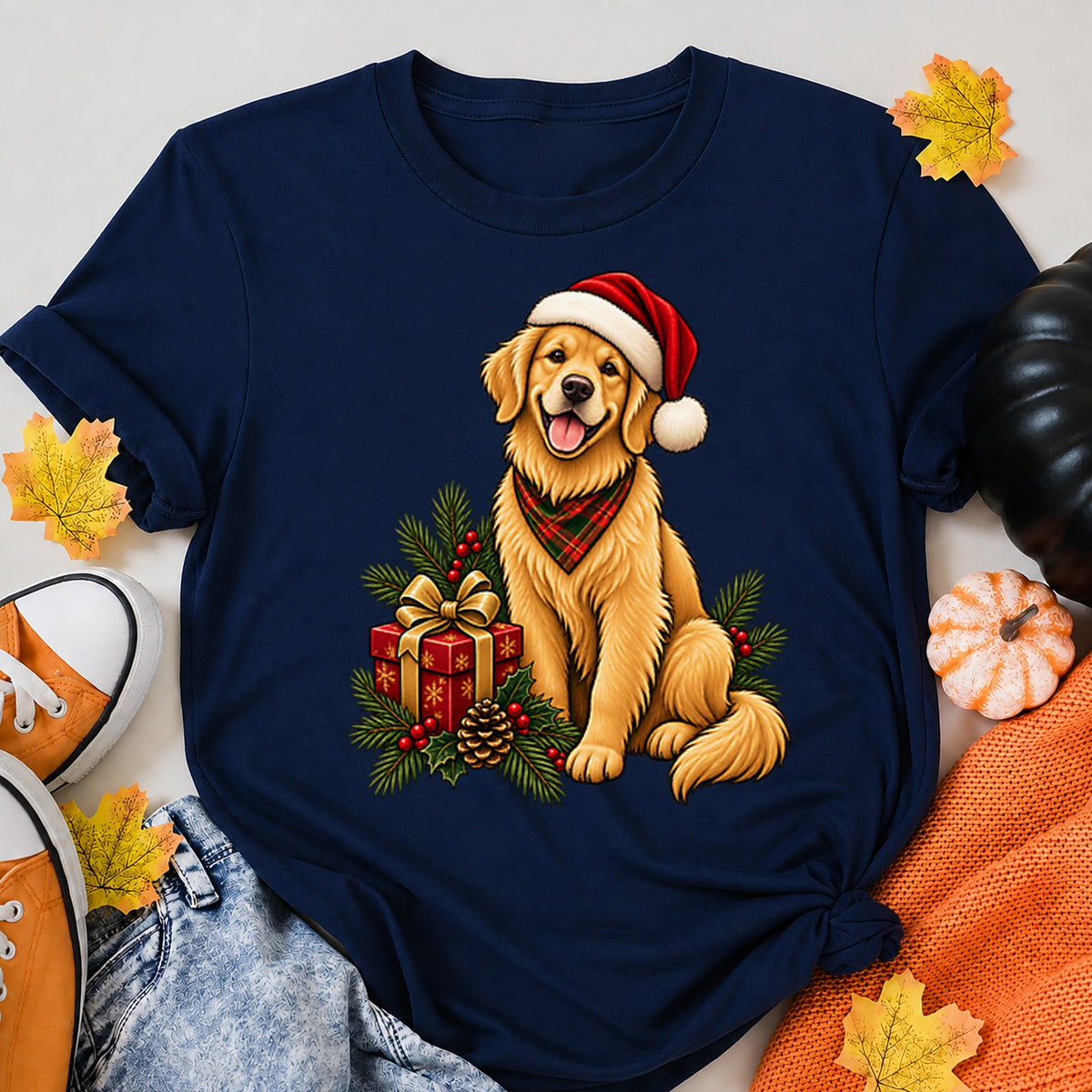 Santa's Little Helper Christmas Dog Illustration Gift T-Shirt - product view 8