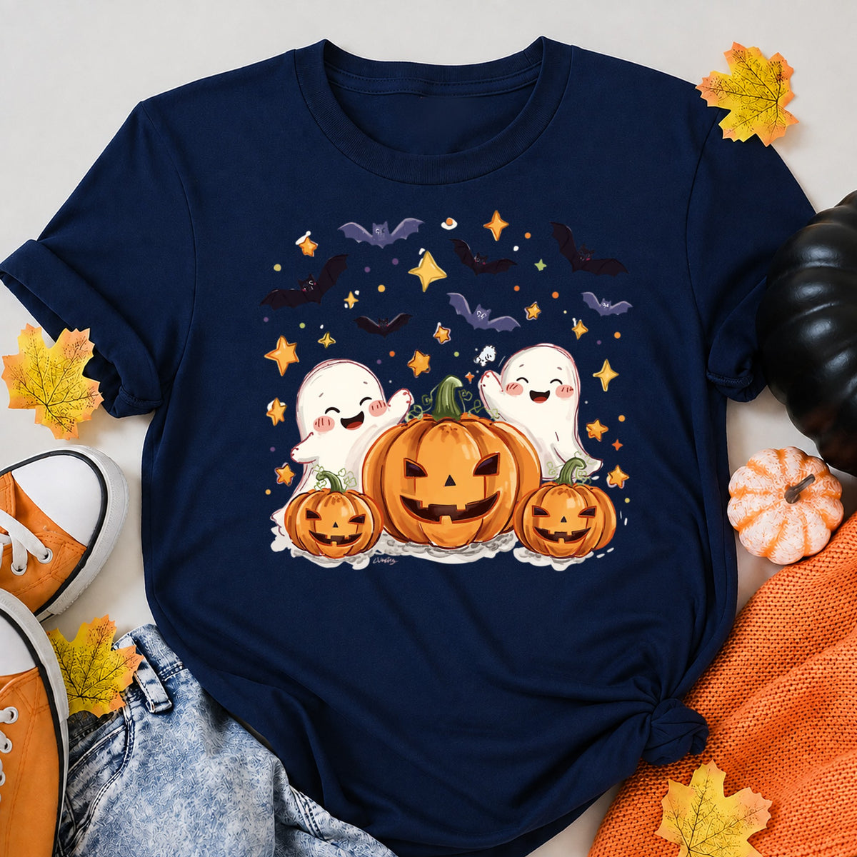 Spooky But Make It Cute Halloween Shirt in Navy – alternate view