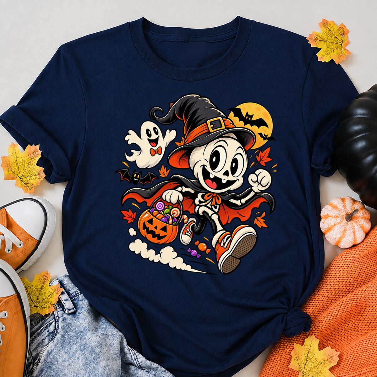 Spooky Cartoon Halloween Shirt in Navy – alternate view