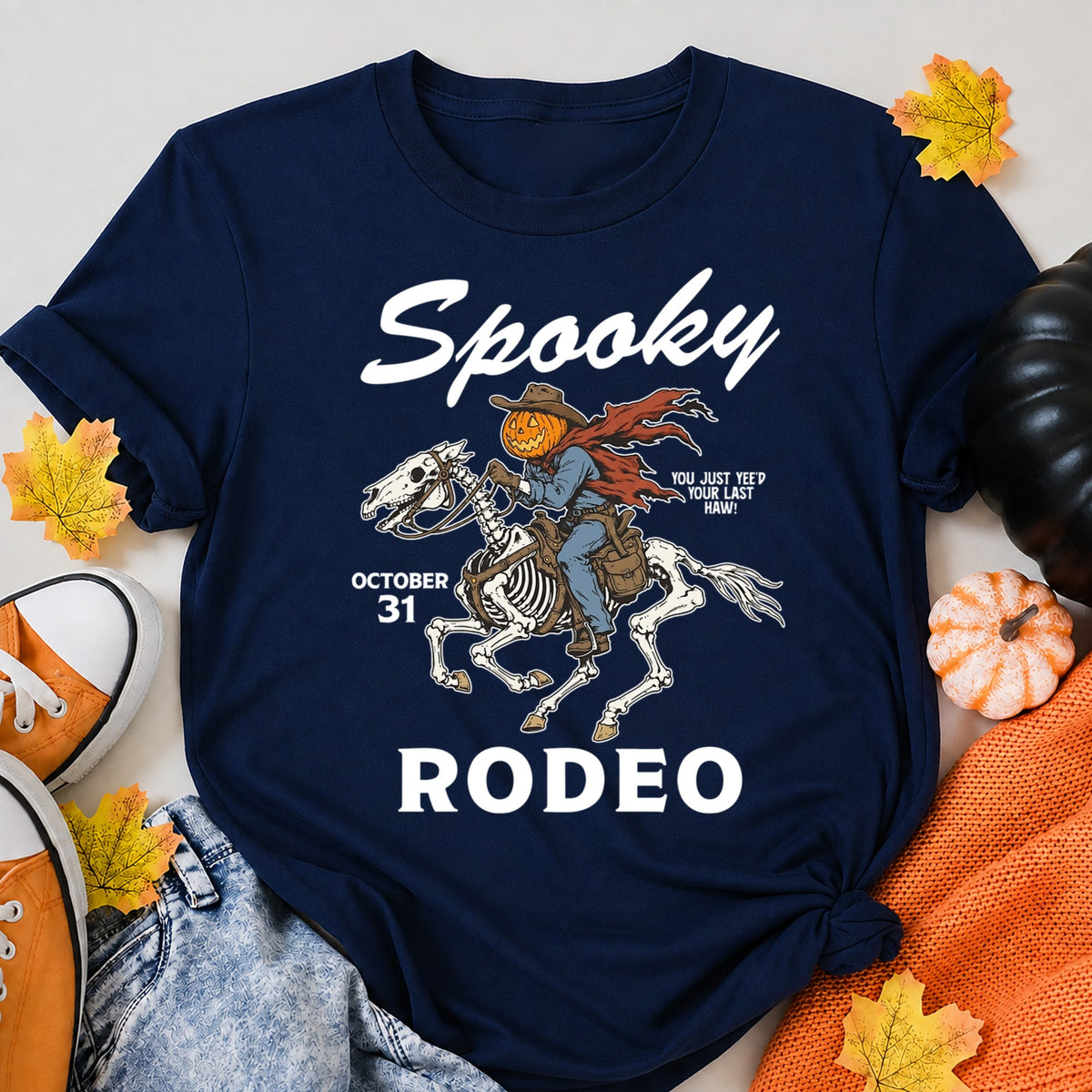 Spooky Rodeo Halloween Shirt in Navy – alternate view
