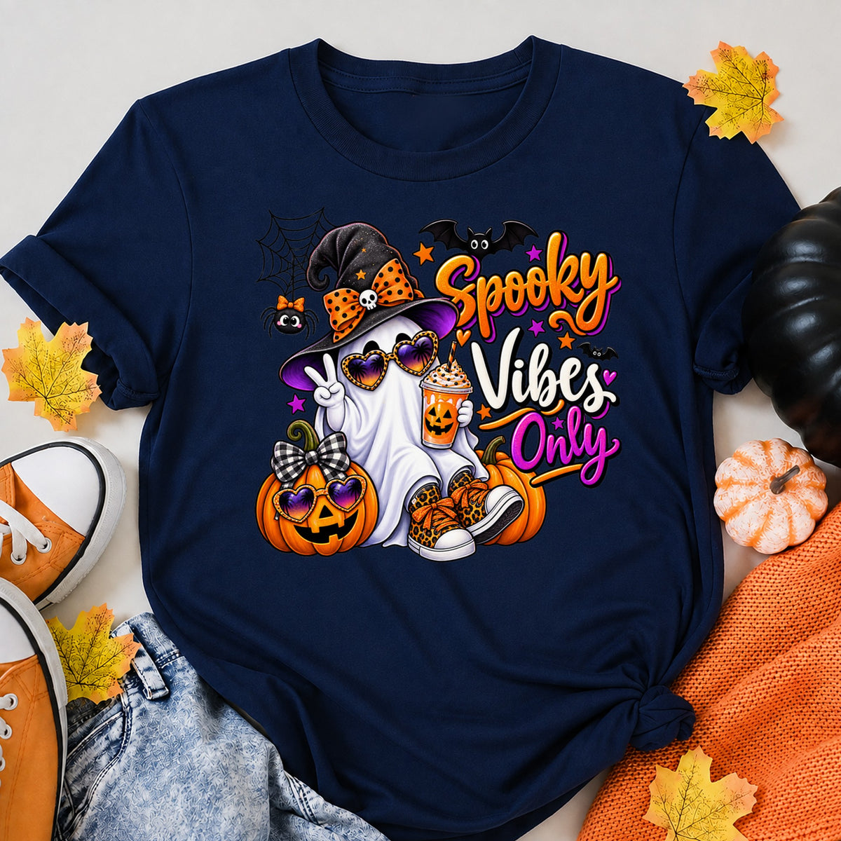 Spooky Vibes Only Halloween Shirt in Navy – alternate view