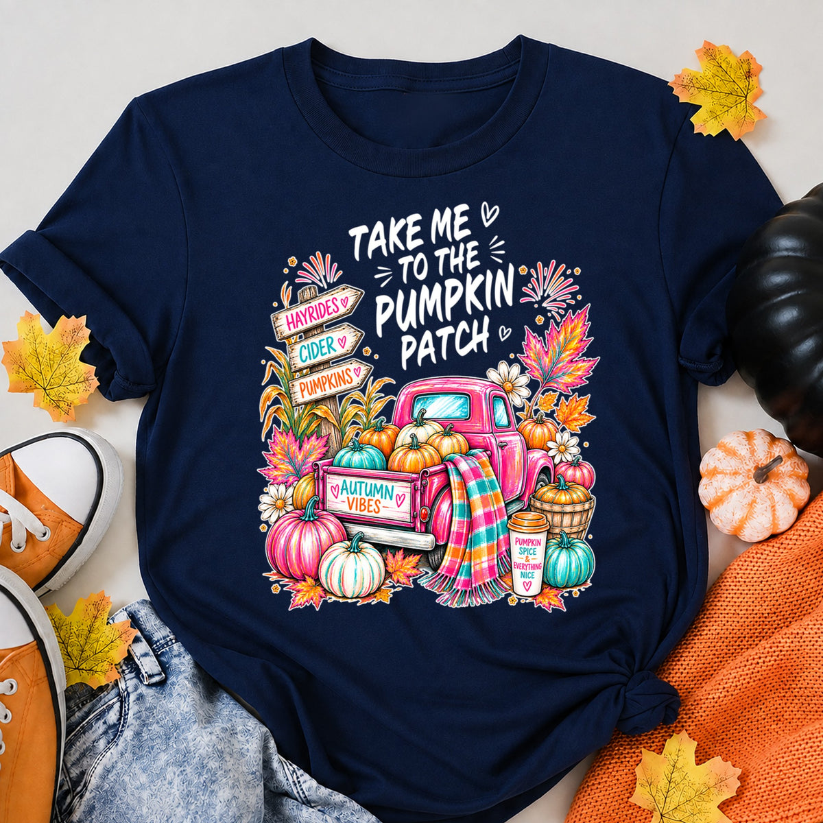 Take Me To The Pumpkin Patch Halloween Shirt in Navy – alternate view