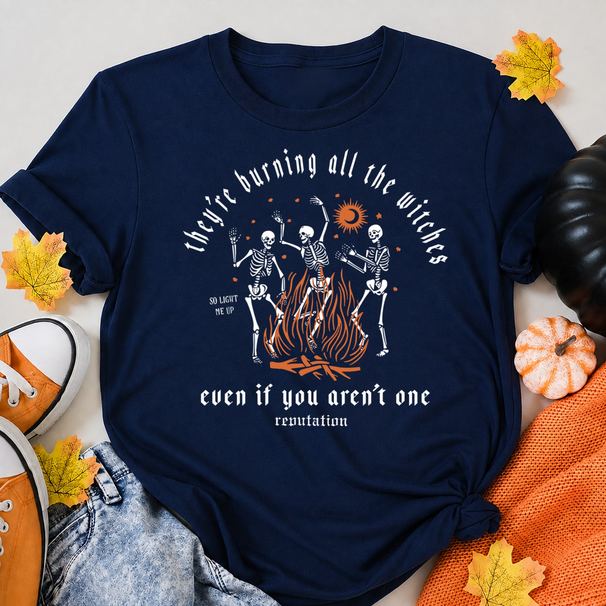They'Re Burning All The Witches Even If You Aren'T One Halloween Shirt in Navy – alternate view