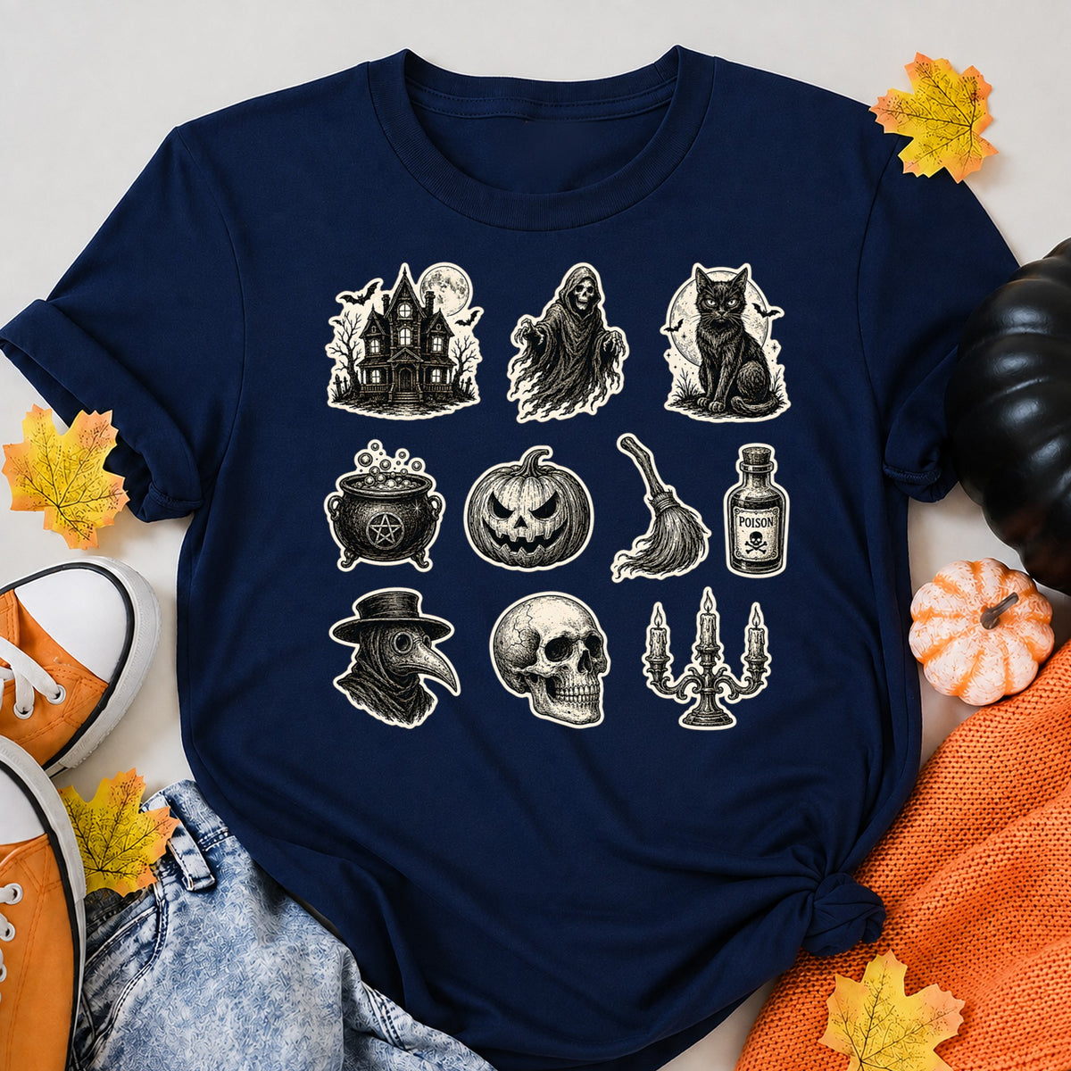 Vintage Gothic Halloween Pack Halloween Shirt in Navy – alternate view