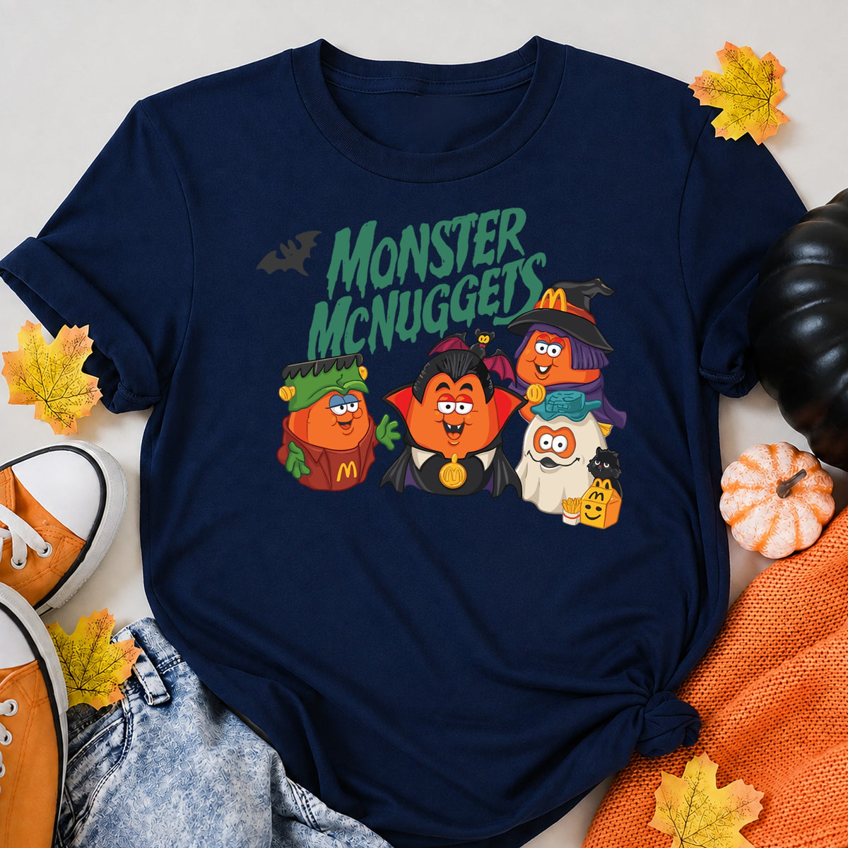 Vintage Monster Nuggets Halloween Retro Mcnuggets Halloween Shirt in Navy – alternate view