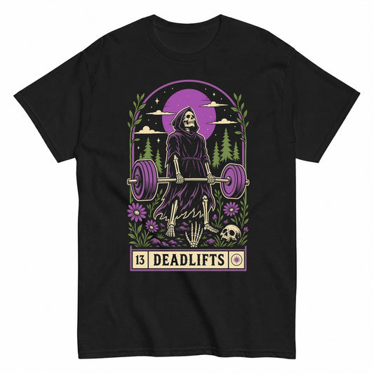 13 Deadlifts Halloween Weightlifter Gym Workout Powerlifting Halloween Shirt in Black – product view