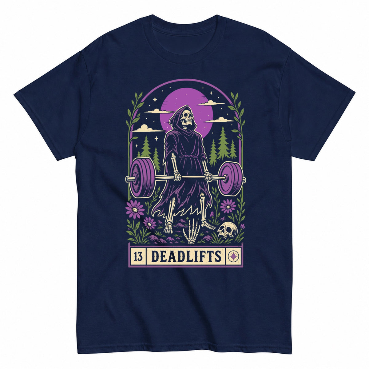 13 Deadlifts Halloween Weightlifter Gym Workout Powerlifting Halloween Shirt in Navy – product view