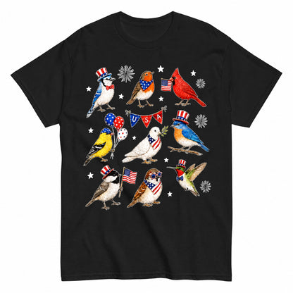 KAVENRO Patriotic Birds graphic T-shirt with colorful USA-inspired bird design