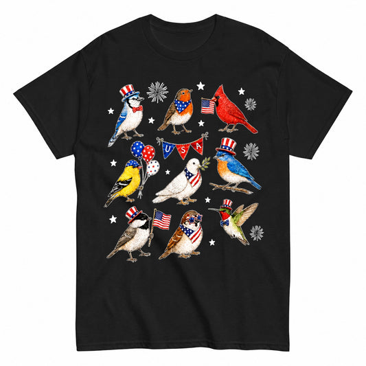 KAVENRO Patriotic Birds graphic T-shirt with colorful USA-inspired bird design