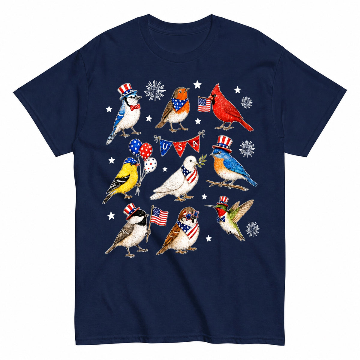 KAVENRO Patriotic Birds graphic T-shirt in navy