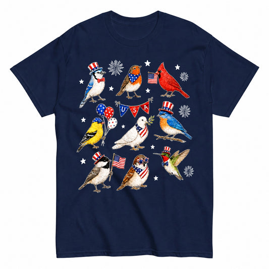 KAVENRO Patriotic Birds graphic T-shirt in navy