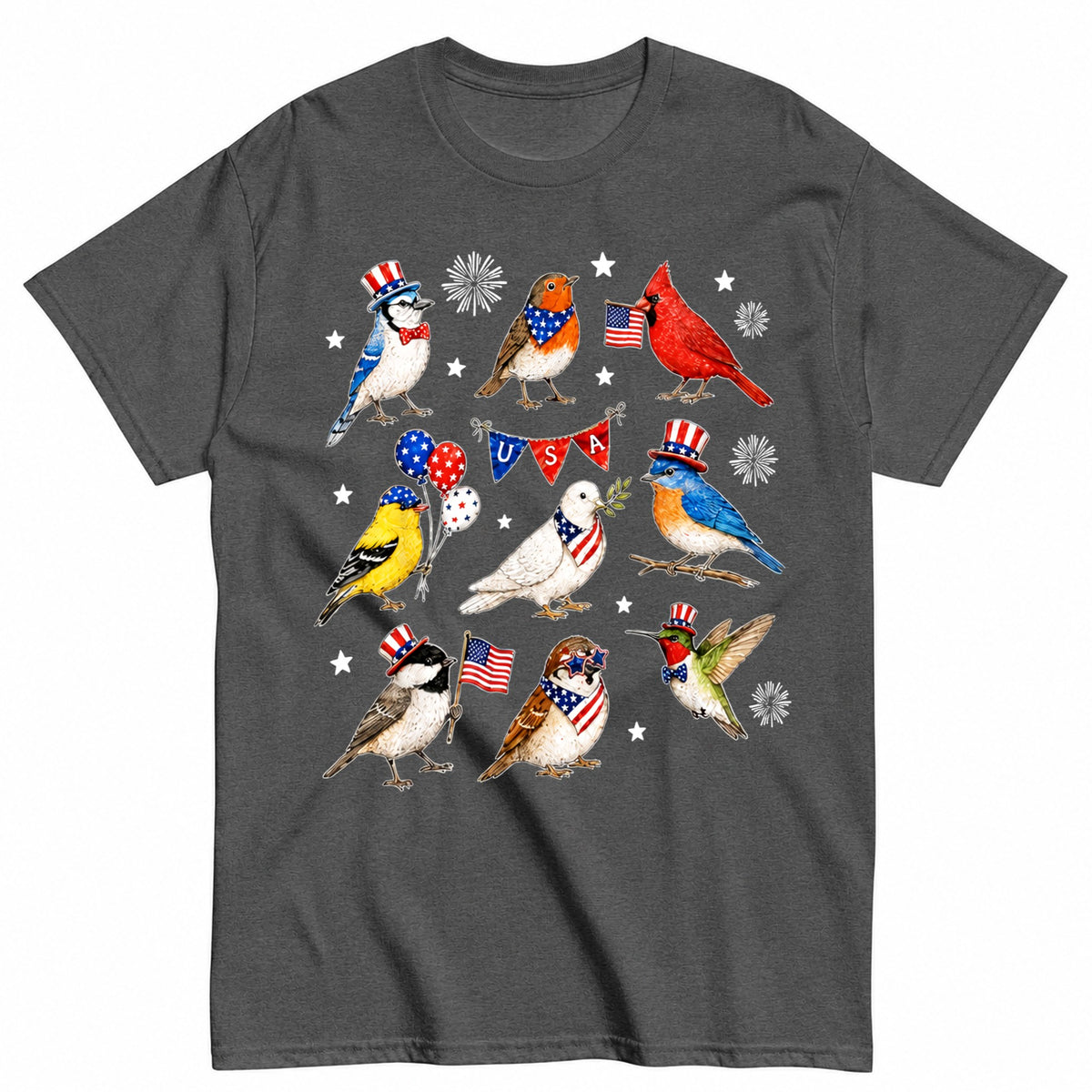 KAVENRO Patriotic Birds graphic T-shirt in grey
