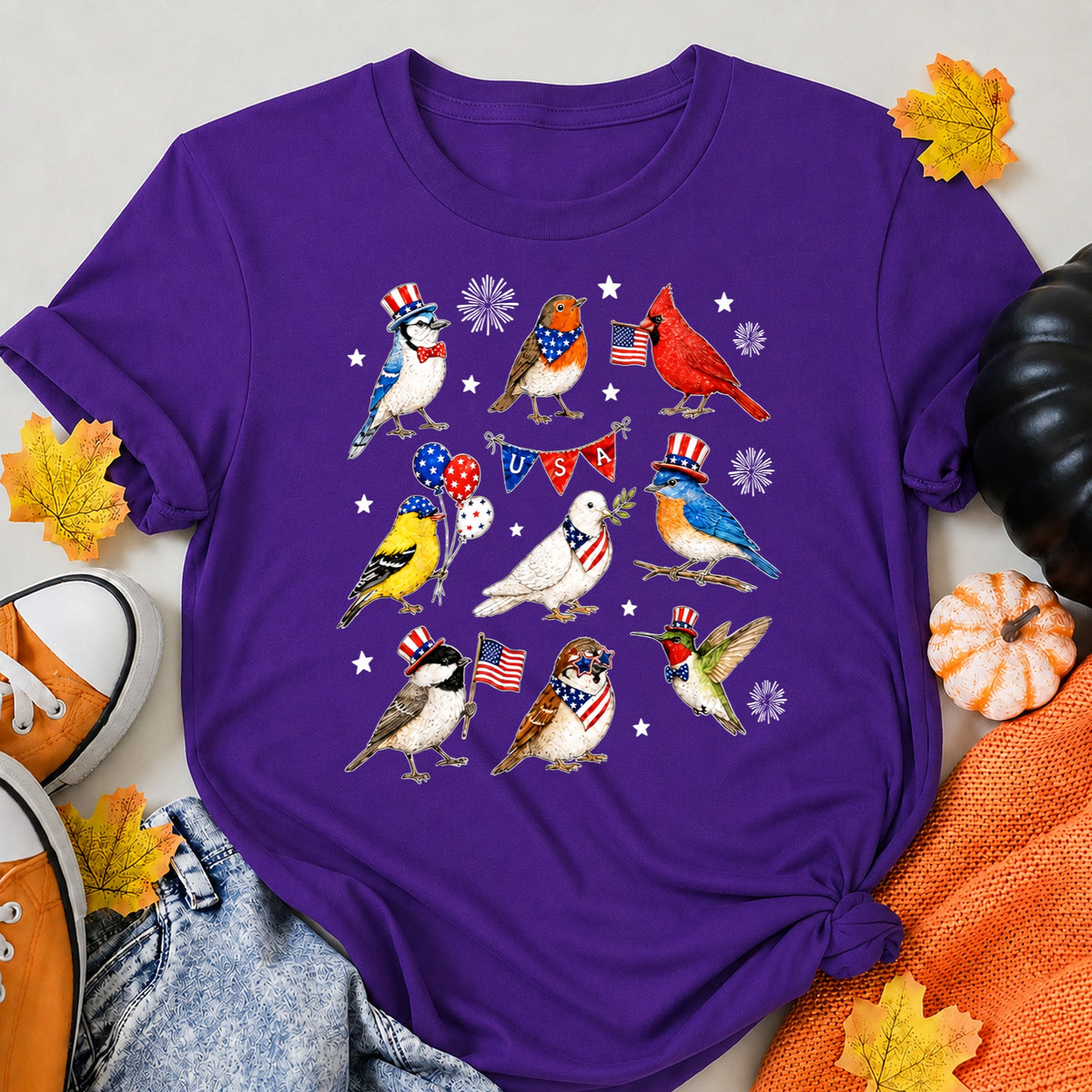 KAVENRO Patriotic Birds graphic T-shirt in blue shirt